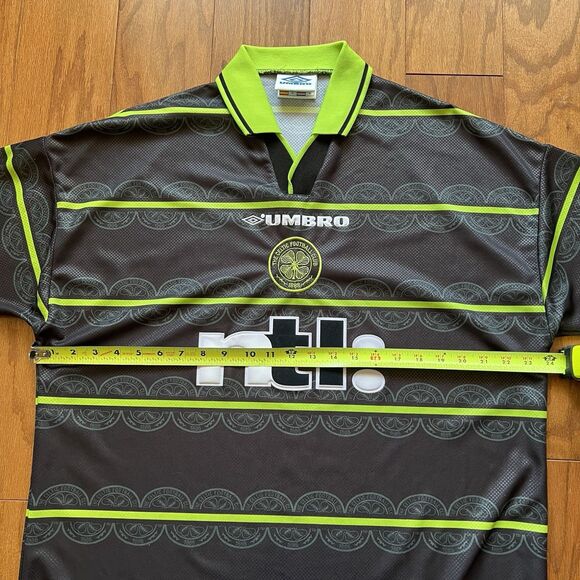Vintage Umbro Celtic FC Jersey NTL Sponsor Black Green Away Shirt Men XL Y2K - Picture 9 of 12